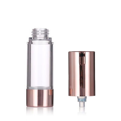 럭셔리 로즈 골드 공기 없는 펌프 병 15-20ml 둥근 공기 없는 로션 병 혈청 병
