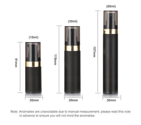 최고 품질의 블랙 공기 없는 병 15ml 30ml 50ml PP 플라스틱 공기 없는 화장품 병