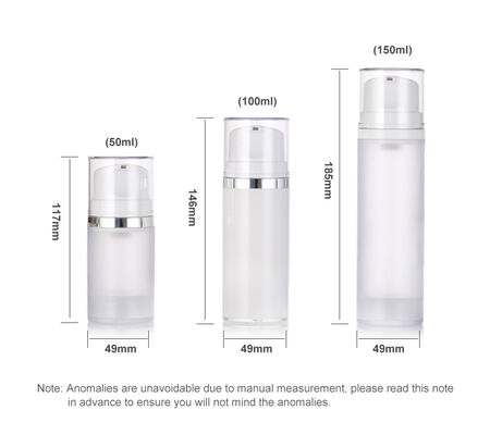 백색 크림 플라스틱 공기 없는 펌프 병 로션 얼굴 정화제 및 피부 관리 세럼 50ml/100ml/150ml 스크린 인쇄